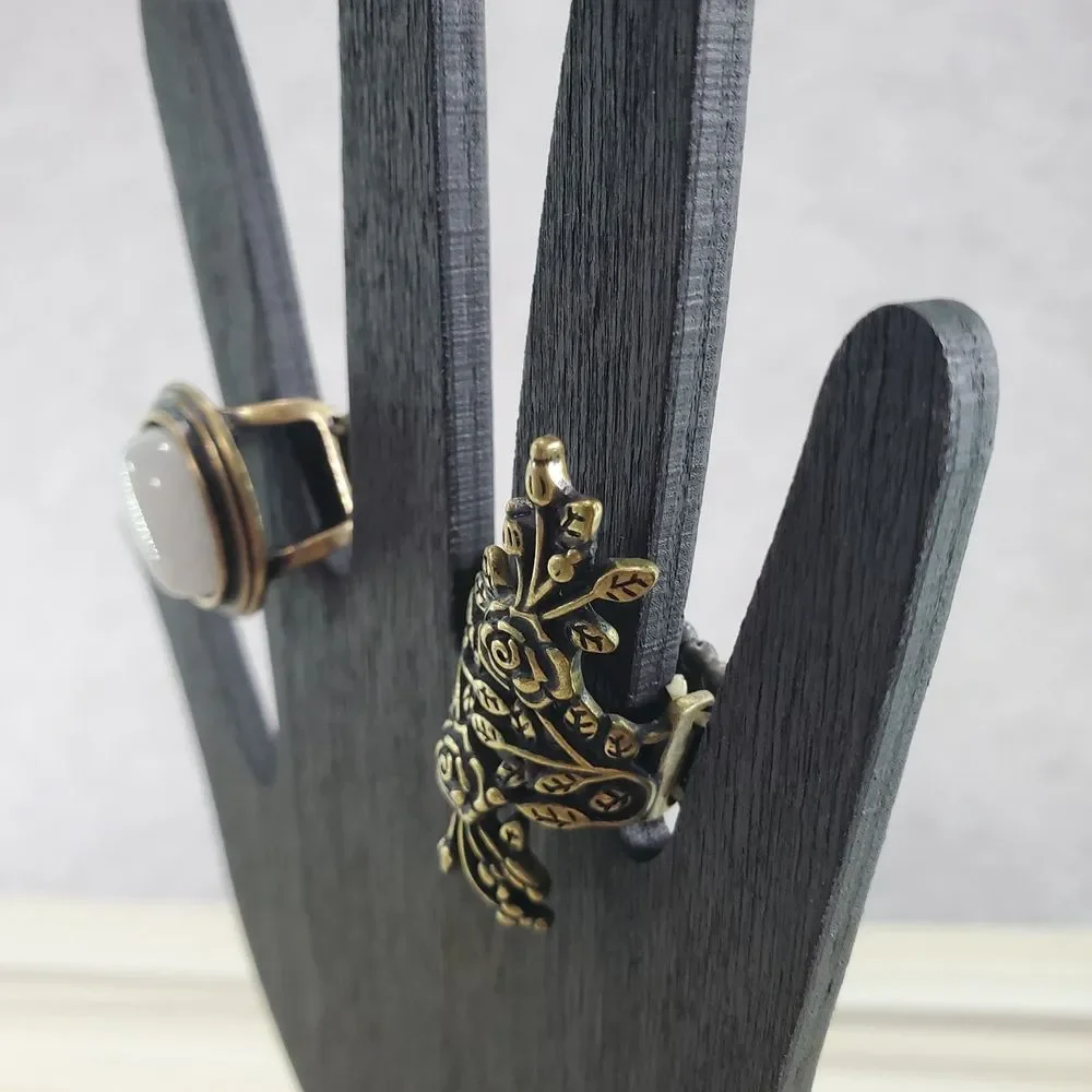 Bundle of 2 Stretch Rings Bronze Statement Large Oversized Jumbo Floral